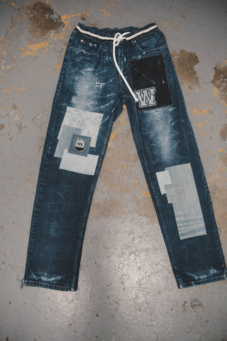 Denim on denim patch work jeans